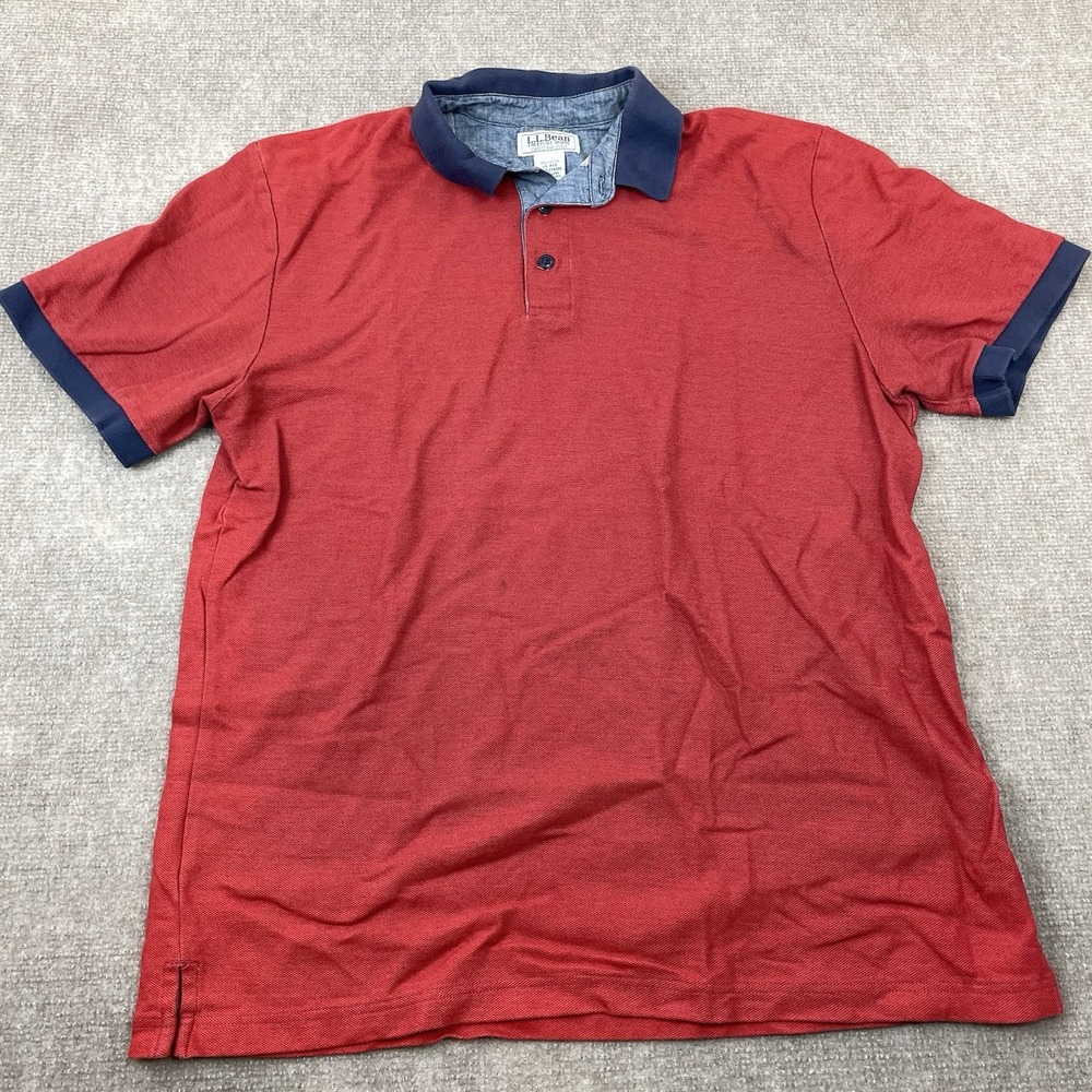 L.L.Bean Polo Shirt Men Large Red Short Sleeve Performance Golf Tennis Side Slit